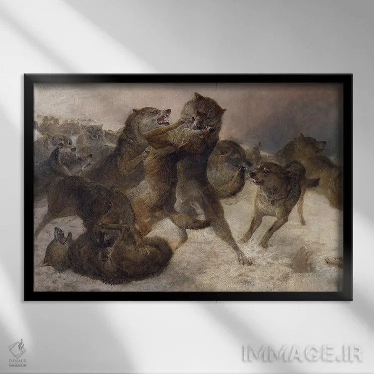 تابلو 1879,مبارزه برای بقا، ۱۸۷۹ اثر جورج بویری گودارد (نقاش حیوانات انگلیسی) - نمای قابدار مشکی