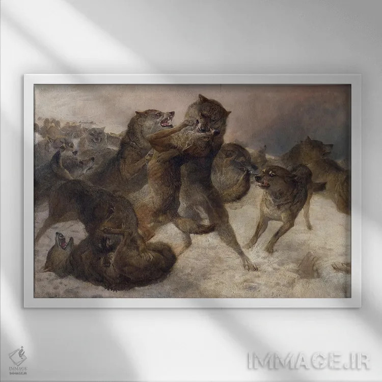 تابلو 1879,مبارزه برای بقا، ۱۸۷۹ اثر جورج بویری گودارد (نقاش حیوانات انگلیسی) - نمای قابدار سفید