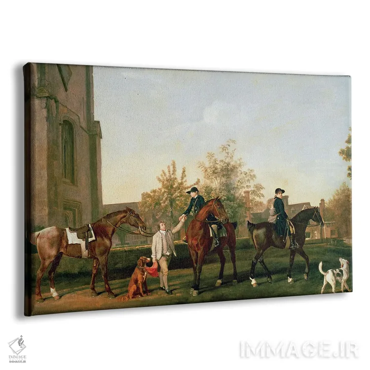 تابلو Bedfordshire, c.1765-8,خدمه شکار لرد تورینگتون در حال عزیمت از ساتهیل، بدفوردشایر، حدود ۱۷۶۵–۱۷۶۸ اثر جورج استابز (نقاش حیوانات انگلیسی) - نمای پرسپکتیو محصول