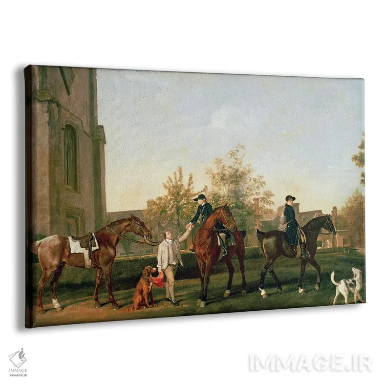 تابلو Bedfordshire, c.1765-8,خدمه شکار لرد تورینگتون در حال عزیمت از ساتهیل، بدفوردشایر، حدود ۱۷۶۵–۱۷۶۸ اثر جورج استابز (نقاش حیوانات انگلیسی) - نمای پرسپکتیو محصول