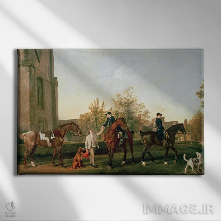 تابلو Bedfordshire, c.1765-8,خدمه شکار لرد تورینگتون در حال عزیمت از ساتهیل، بدفوردشایر، حدود ۱۷۶۵–۱۷۶۸ اثر جورج استابز (نقاش حیوانات انگلیسی) - نمای روبهرو روی دیوار