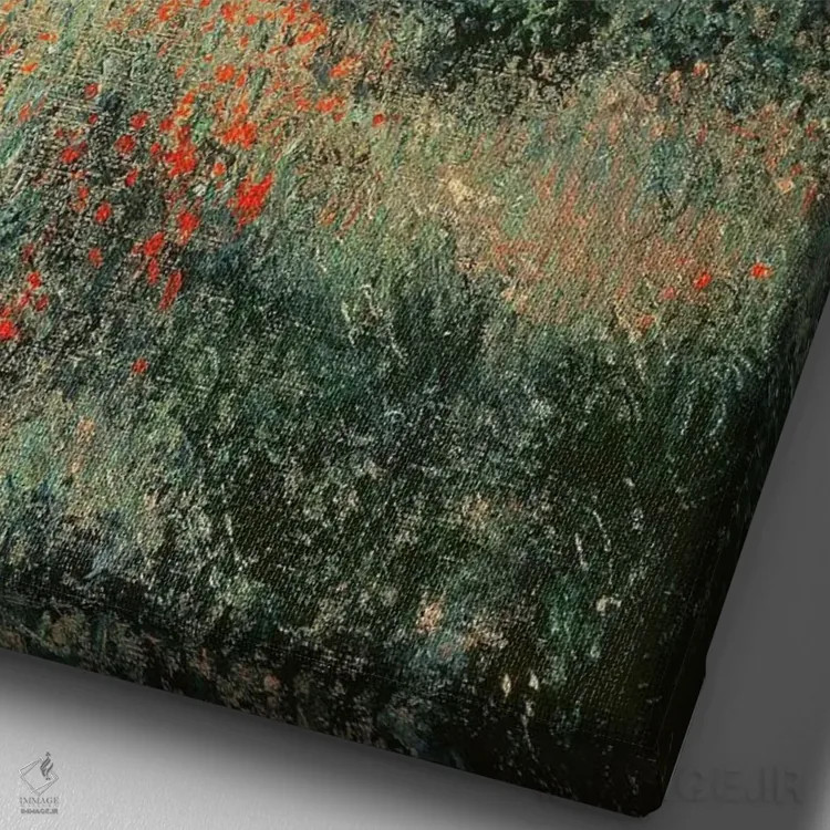 تابلو Ile Saint-Martin, Vetheuil, 1880,مسیر میان گلهای شقایق، جزیره سنمارتین، وتوی، ۱۸۸۰ اثر کلود مونه (نقاش معروف فرانسوی) - نمای نزدیک بافت بوم