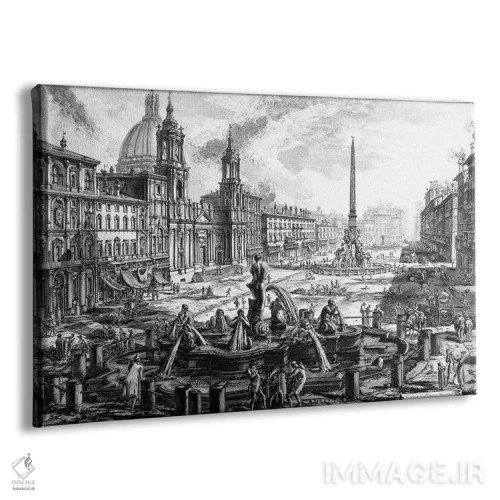 تابلو c.1760,نمای میدان ناوونا بر فراز ویرانههای سیرک آگونالیس (اثر حکاکی از مجموعه مناظر رم)، حدود ۱۷۶۰ اثر جیووانی باتیستا پیرانزی (هنرمند و معمار ایتالیایی) - نمای پرسپکتیو محصول