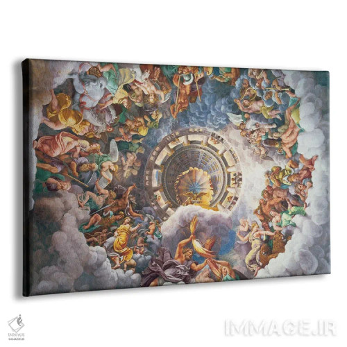 تابلو Fall Of The Giants Fresco, Sala dei Giganti, 1530-34,جزئیات سقف، نقاشی فرسک سقوط غولها، سالن جاینتی، ۱۵۳۰-۳۴ اثر جولیو رومانو (نقاش رنسانس ایتالیایی) - نمای پرسپکتیو محصول