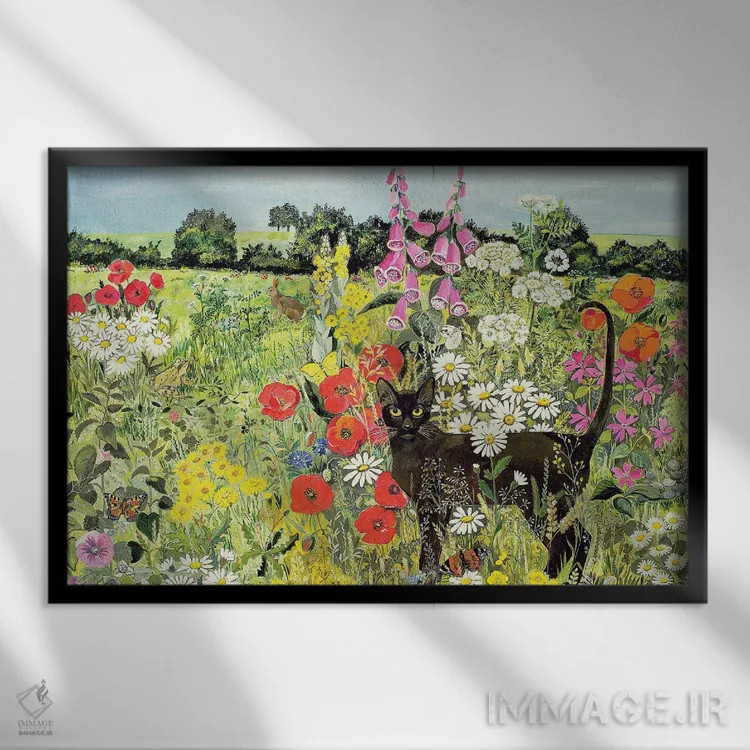 تابلو گربه تابستانی اثر هیلاری جونز - نمای قابدار مشکی