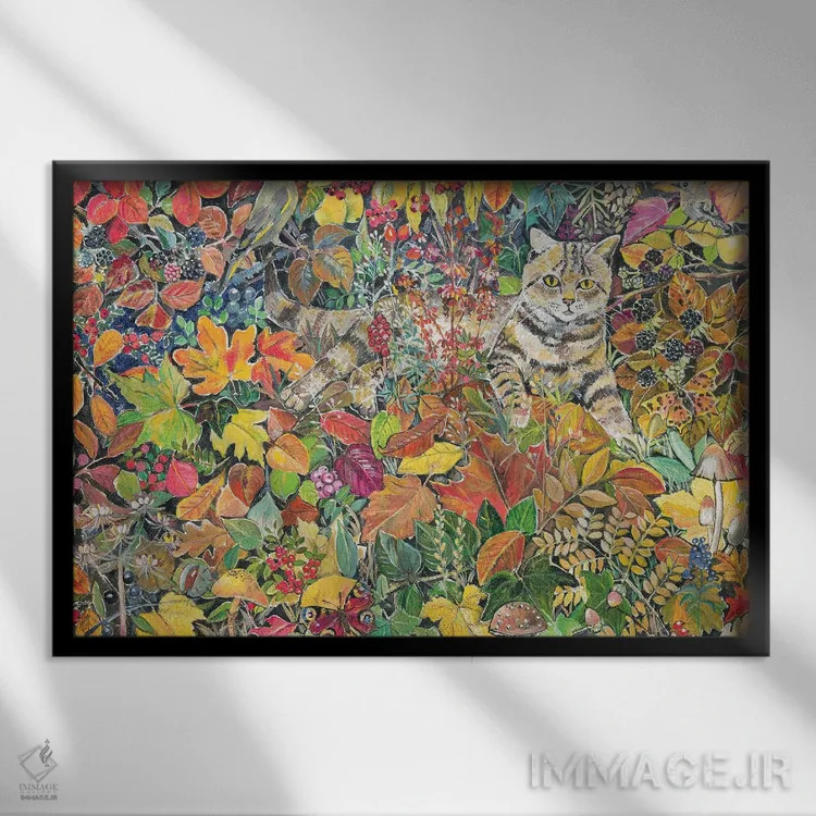 تابلو 1996,گربه راهراه در پاییز، ۱۹۹۶ اثر هیلاری جونز - نمای قابدار مشکی