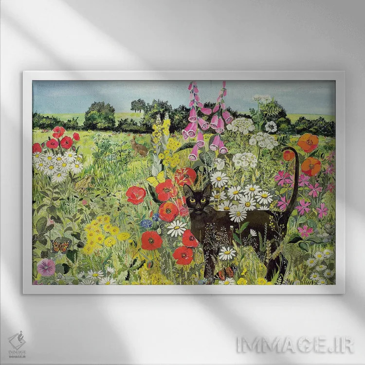 تابلو گربه تابستانی اثر هیلاری جونز - نمای قابدار سفید