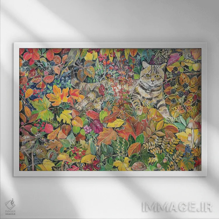 تابلو 1996,گربه راهراه در پاییز، ۱۹۹۶ اثر هیلاری جونز - نمای قابدار سفید