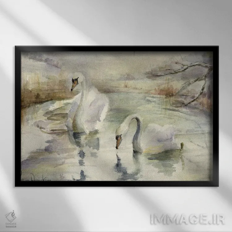 تابلو قوها در زمستان اثر کارن آرمیتاژ - نمای قابدار مشکی