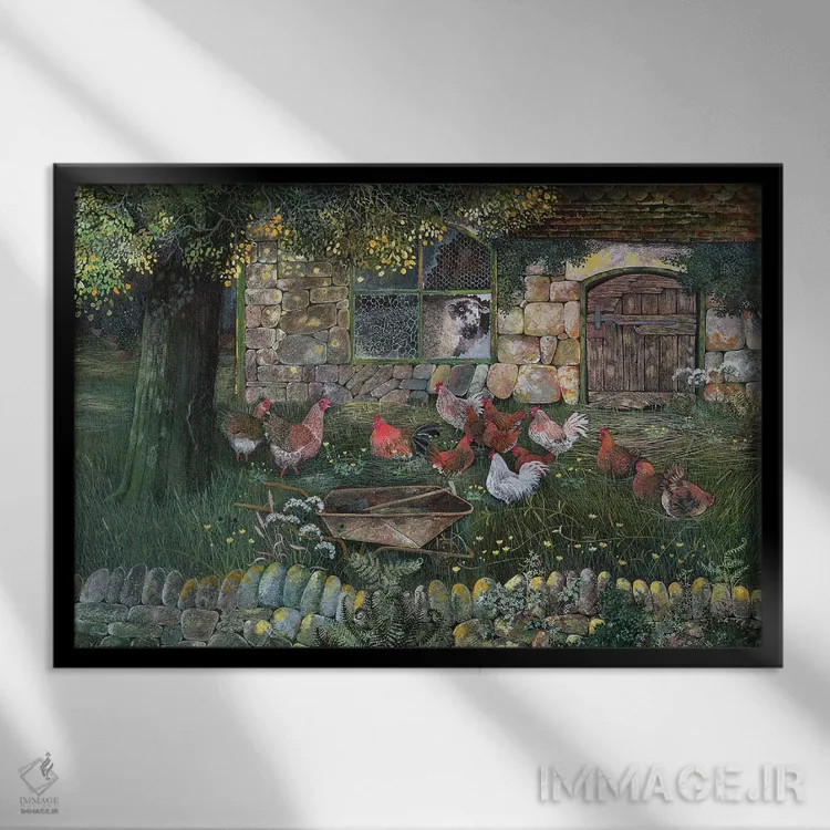 تابلو 1988,خانه مرغها، ۱۹۸۸ اثر لیزا گرا یِنسن - نمای قابدار مشکی