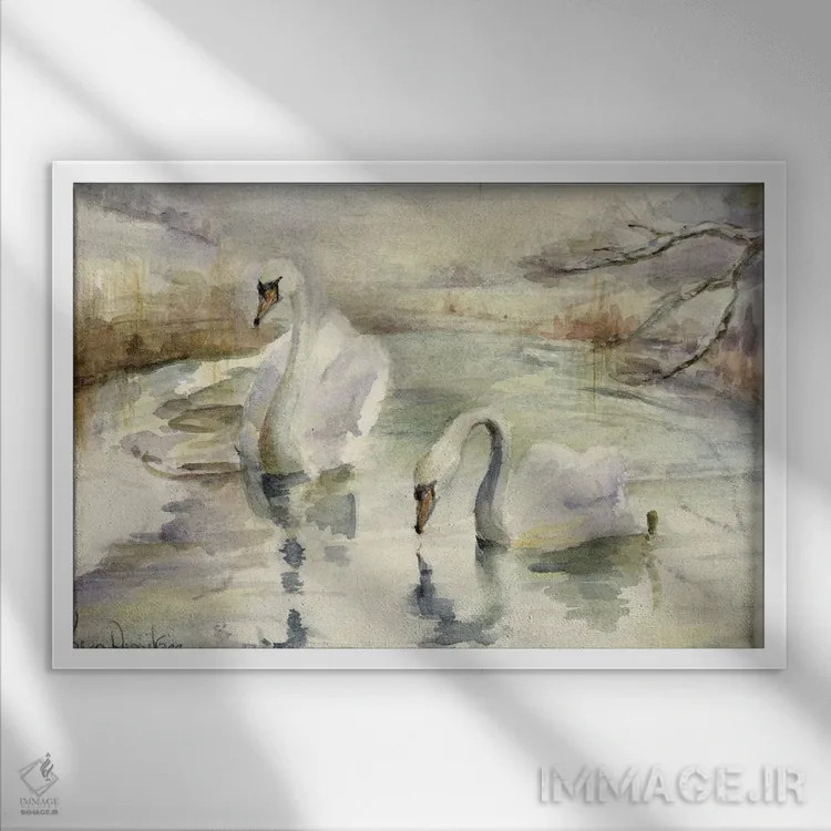 تابلو قوها در زمستان اثر کارن آرمیتاژ - نمای قابدار سفید