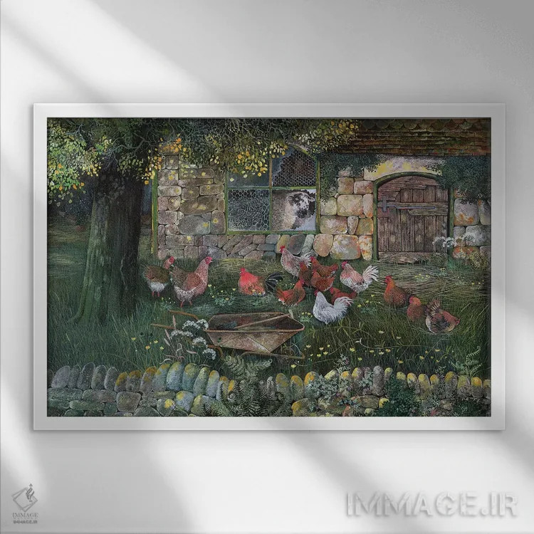 تابلو 1988,خانه مرغها، ۱۹۸۸ اثر لیزا گرا یِنسن - نمای قابدار سفید