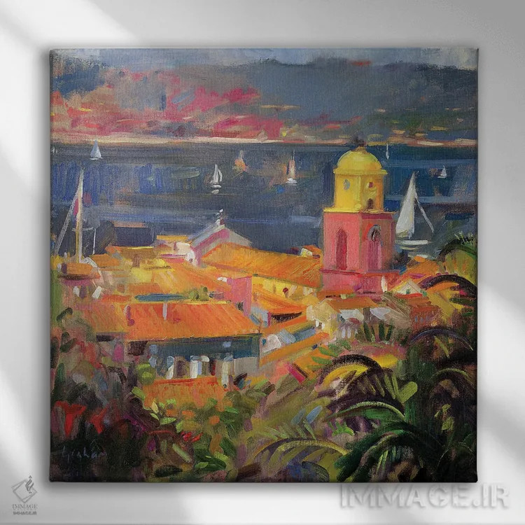 تابلو 2002,قایقرانی در سنت تروپه، ۲۰۰۲ اثر پیتر گراهام - نمای روبهرو روی دیوار