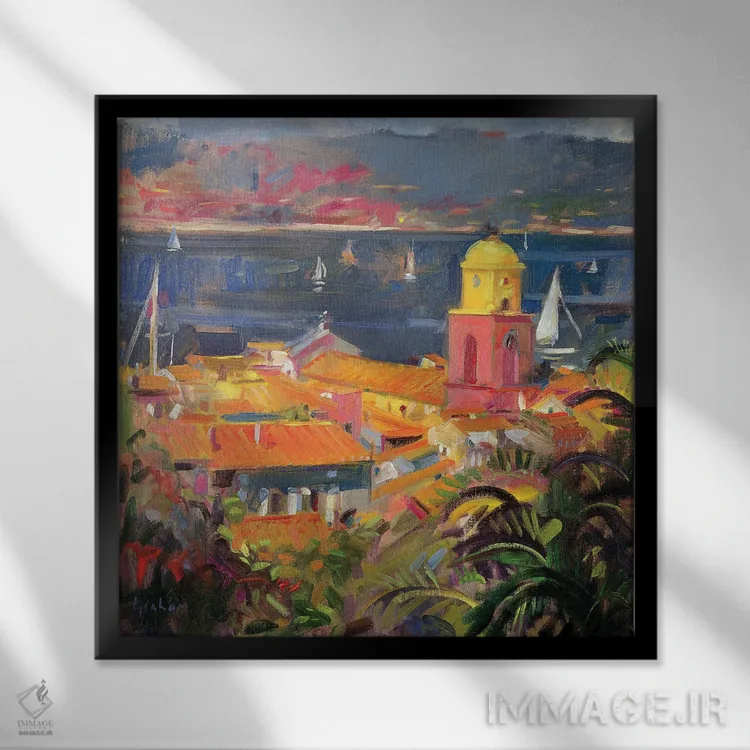 تابلو 2002,قایقرانی در سنت تروپه، ۲۰۰۲ اثر پیتر گراهام - نمای قابدار مشکی