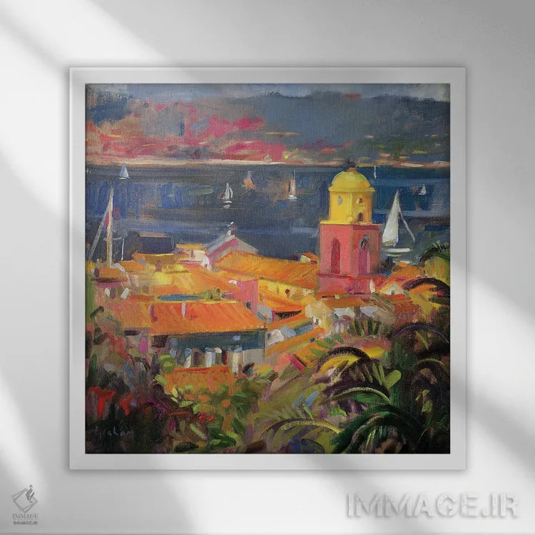 تابلو 2002,قایقرانی در سنت تروپه، ۲۰۰۲ اثر پیتر گراهام - نمای قابدار سفید