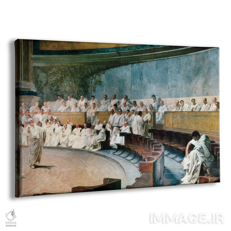 تابلو From A Fresco, 1920 II,سیسرون کاتیلینا را در مجلس سنا افشا میکند، از نقاشی فرسک، ۱۹۲۰ اثر چزاره ماکاری (نقاش ایتالیایی) - نمای پرسپکتیو محصول