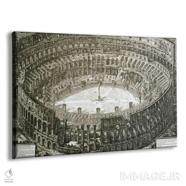 تابلو First Published In 1756, Printed Paris 1800,نمای هوایی کلوسئوم در رم از مجموعه "مناظر رم"، چاپ اول ۱۷۵۶، چاپ پاریس ۱۸۰۰ اثر جیووانی باتیستا پیرانزی (هنرمند و معمار ایتالیایی) - نمای پرسپکتیو محصول