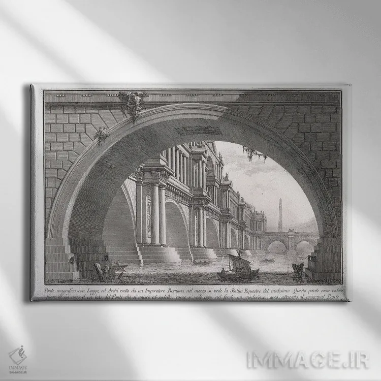 تابلو 1753-1837,پل باشکوه با لوگیا، ۱۷۵۳–۱۸۳۷ اثر جیووانی باتیستا پیرانزی (هنرمند و معمار ایتالیایی) - نمای روبهرو روی دیوار