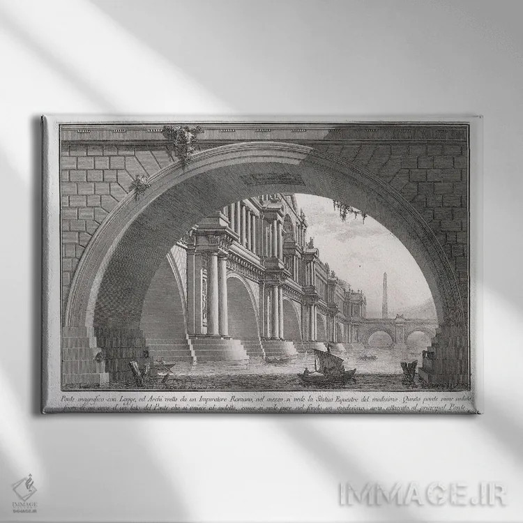 تابلو 1753-1837,پل باشکوه با لوگیا، ۱۷۵۳–۱۸۳۷ اثر جیووانی باتیستا پیرانزی (هنرمند و معمار ایتالیایی) - نمای روبهرو روی دیوار