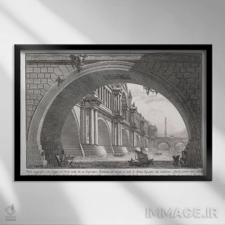 تابلو 1753-1837,پل باشکوه با لوگیا، ۱۷۵۳–۱۸۳۷ اثر جیووانی باتیستا پیرانزی (هنرمند و معمار ایتالیایی) - نمای قابدار مشکی