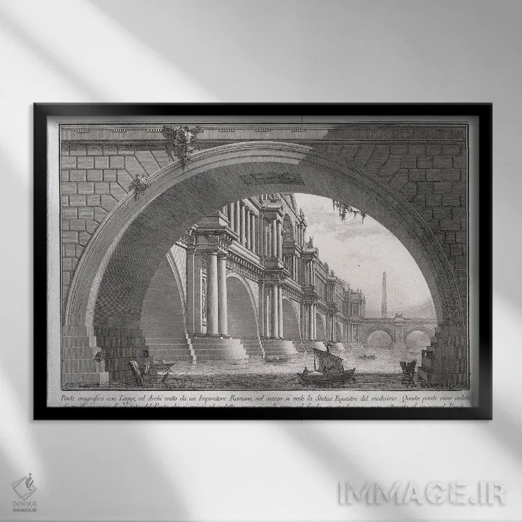 تابلو 1753-1837,پل باشکوه با لوگیا، ۱۷۵۳–۱۸۳۷ اثر جیووانی باتیستا پیرانزی (هنرمند و معمار ایتالیایی) - نمای قابدار مشکی
