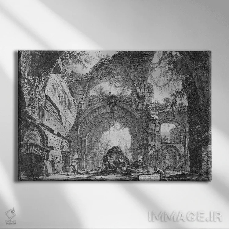 تابلو گالری مخروبه ویلای آدریانا در تیولی اثر جیووانی باتیستا پیرانزی (هنرمند و معمار ایتالیایی) - نمای روبهرو روی دیوار