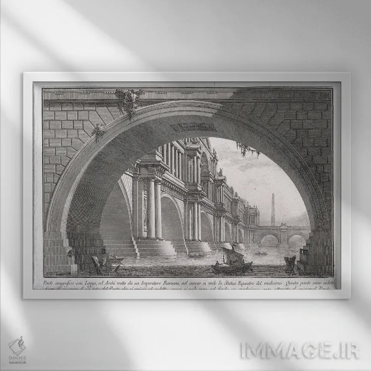 تابلو 1753-1837,پل باشکوه با لوگیا، ۱۷۵۳–۱۸۳۷ اثر جیووانی باتیستا پیرانزی (هنرمند و معمار ایتالیایی) - نمای قابدار سفید