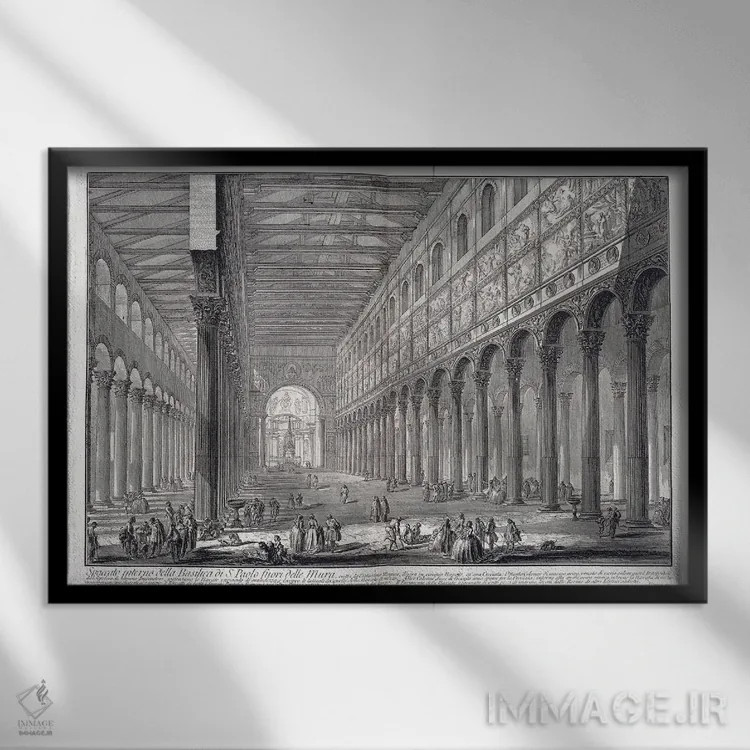 تابلو 1753-1837,داخل کلیسای سنت پل بیرون دیوارها، ۱۷۵۳–۱۸۳۷ اثر جیووانی باتیستا پیرانزی (هنرمند و معمار ایتالیایی) - نمای قابدار مشکی