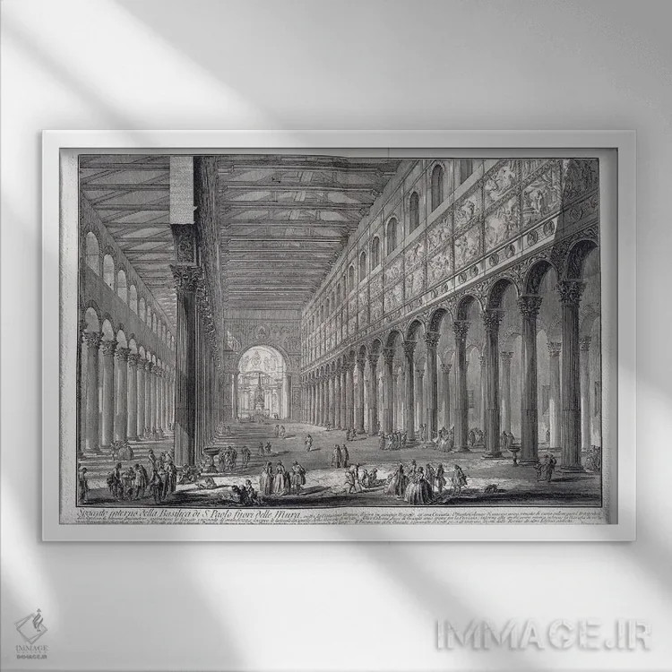 تابلو 1753-1837,داخل کلیسای سنت پل بیرون دیوارها، ۱۷۵۳–۱۸۳۷ اثر جیووانی باتیستا پیرانزی (هنرمند و معمار ایتالیایی) - نمای قابدار سفید