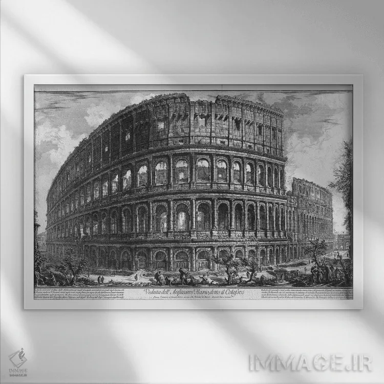 تابلو 1761,نمای کلوسئوم رم اثر پیرانزی، ۱۷۶۱ اثر جیووانی باتیستا پیرانزی (هنرمند و معمار ایتالیایی) - نمای قابدار سفید