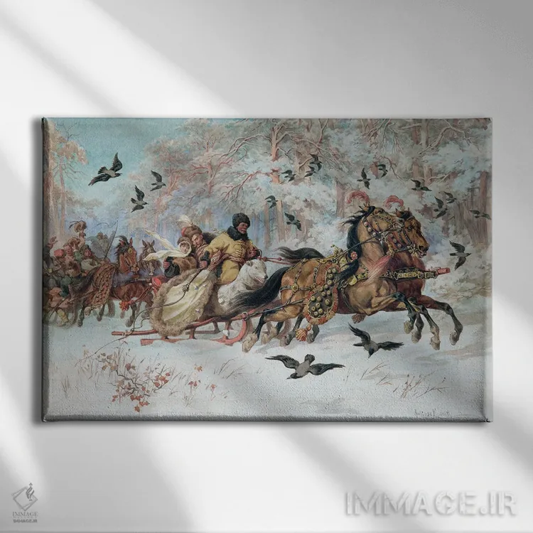 تابلو 1885,اولنکا و کمیچیک در سورتمه، ۱۸۸۵ اثر یولیوش فورتونات کوساک - نمای روبهرو روی دیوار