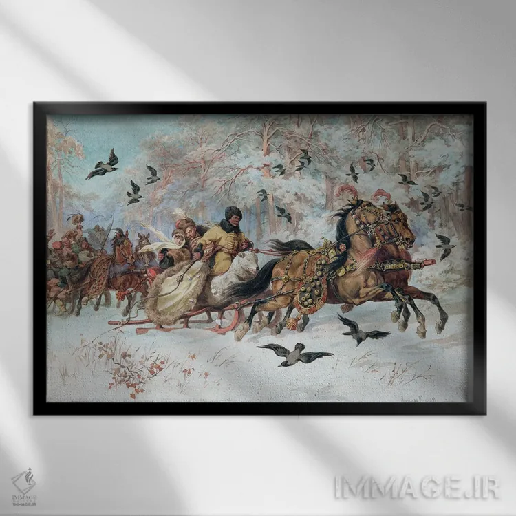 تابلو 1885,اولنکا و کمیچیک در سورتمه، ۱۸۸۵ اثر یولیوش فورتونات کوساک - نمای قابدار مشکی