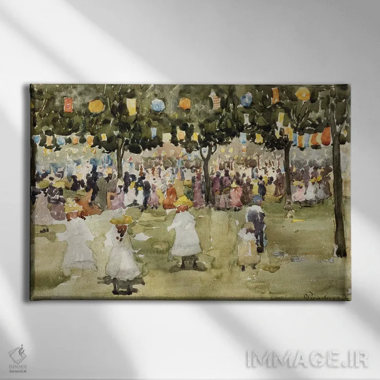 تابلو New York City, July 4Th, C.1900-03,سنترال پارک، نیویورک، ۴ ژوئیه، حدود ۱۹۰۰-۰۳ اثر موریس برزیل پرندرگست (نقاش امپرسیونیست آمریکایی) - نمای روبهرو روی دیوار