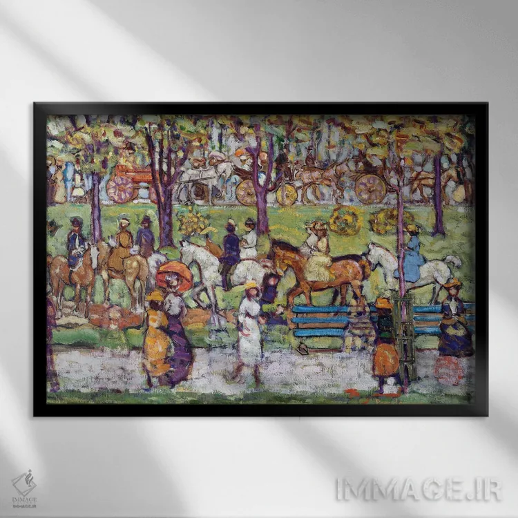 تابلو C.1914-15,سنترال پارک، حدود ۱۹۱۴-۱۵ اثر موریس برزیل پرندرگست (نقاش امپرسیونیست آمریکایی) - نمای قابدار مشکی