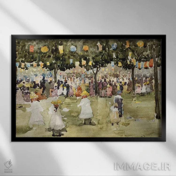 تابلو New York City, July 4Th, C.1900-03,سنترال پارک، نیویورک، ۴ ژوئیه، حدود ۱۹۰۰-۰۳ اثر موریس برزیل پرندرگست (نقاش امپرسیونیست آمریکایی) - نمای قابدار مشکی