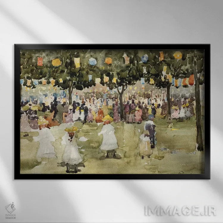 تابلو New York City, July 4Th, C.1900-03,سنترال پارک، نیویورک، ۴ ژوئیه، حدود ۱۹۰۰-۰۳ اثر موریس برزیل پرندرگست (نقاش امپرسیونیست آمریکایی) - نمای قابدار مشکی