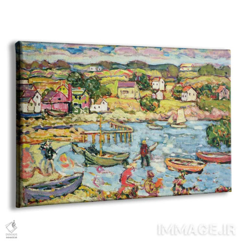 تابلو منظره با قایقهای پارویی، ۱۹۱۶-۱۸ اثر موریس برزیل پرندرگست (نقاش امپرسیونیست آمریکایی) - نمای پرسپکتیو محصول