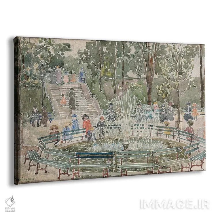 تابلو Central Park,آبنما، سنترال پارک اثر موریس برزیل پرندرگست (نقاش امپرسیونیست آمریکایی) - نمای پرسپکتیو محصول