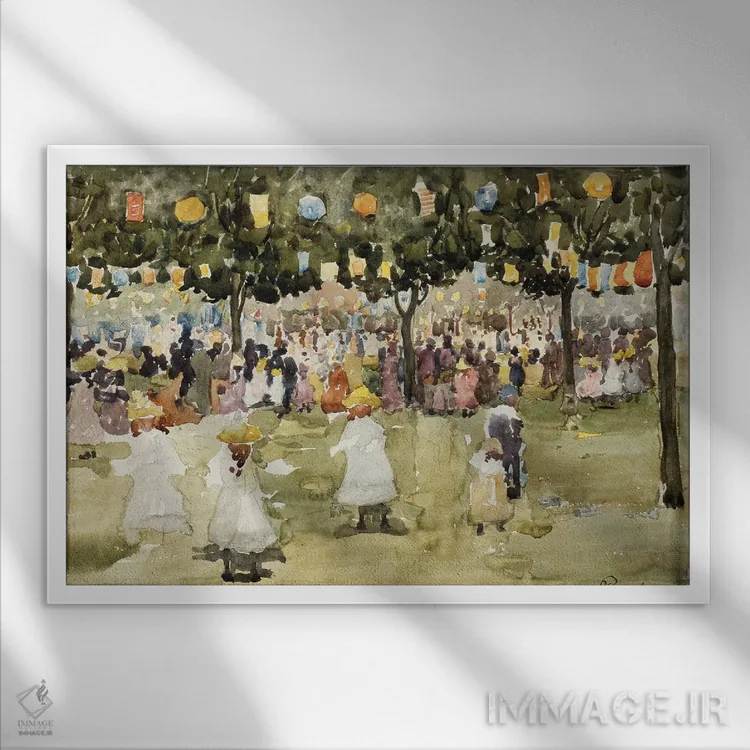 تابلو New York City, July 4Th, C.1900-03,سنترال پارک، نیویورک، ۴ ژوئیه، حدود ۱۹۰۰-۰۳ اثر موریس برزیل پرندرگست (نقاش امپرسیونیست آمریکایی) - نمای قابدار سفید