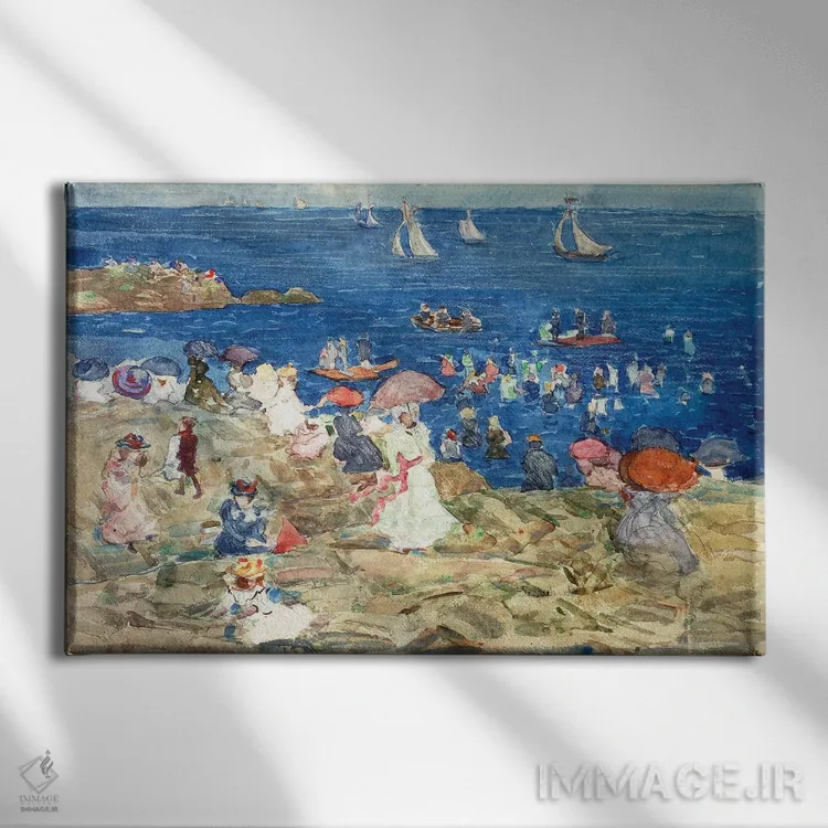 تابلو C.1896-97,صحنه ساحلی نیوانگلند، حدود ۱۸۹۶-۹۷ اثر موریس برزیل پرندرگست (نقاش امپرسیونیست آمریکایی) - نمای روبهرو روی دیوار