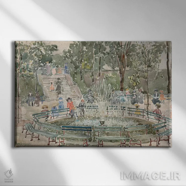 تابلو Central Park,آبنما، سنترال پارک اثر موریس برزیل پرندرگست (نقاش امپرسیونیست آمریکایی) - نمای روبهرو روی دیوار