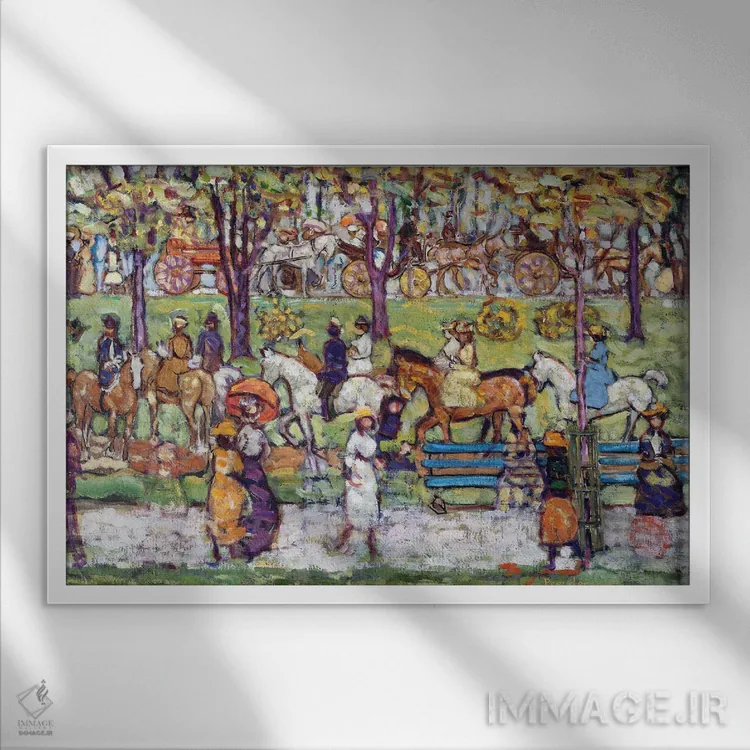 تابلو C.1914-15,سنترال پارک، حدود ۱۹۱۴-۱۵ اثر موریس برزیل پرندرگست (نقاش امپرسیونیست آمریکایی) - نمای قابدار سفید