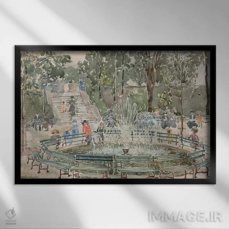 تابلو Central Park,آبنما، سنترال پارک اثر موریس برزیل پرندرگست (نقاش امپرسیونیست آمریکایی) - نمای قابدار مشکی