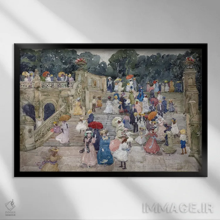 تابلو Central Park, 1901,پل تراس، سنترال پارک، ۱۹۰۱ اثر موریس برزیل پرندرگست (نقاش امپرسیونیست آمریکایی) - نمای قابدار مشکی