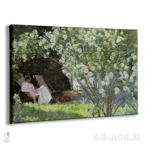 تابلو گلهای رز یا همسر هنرمند در باغ اسکاین، ۱۸۸۳ اثر پدر سورین کرُیِر - نمای پرسپکتیو محصول