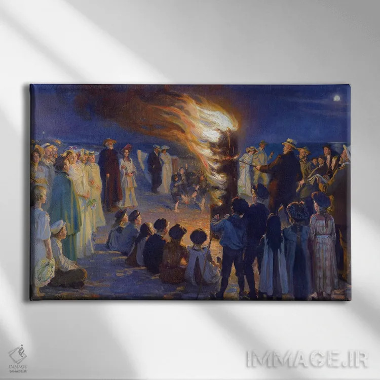 تابلو آتشبازی شب نیمهتابستان در ساحل اسکاین اثر پدر سورین کرُیِر - نمای روبهرو روی دیوار