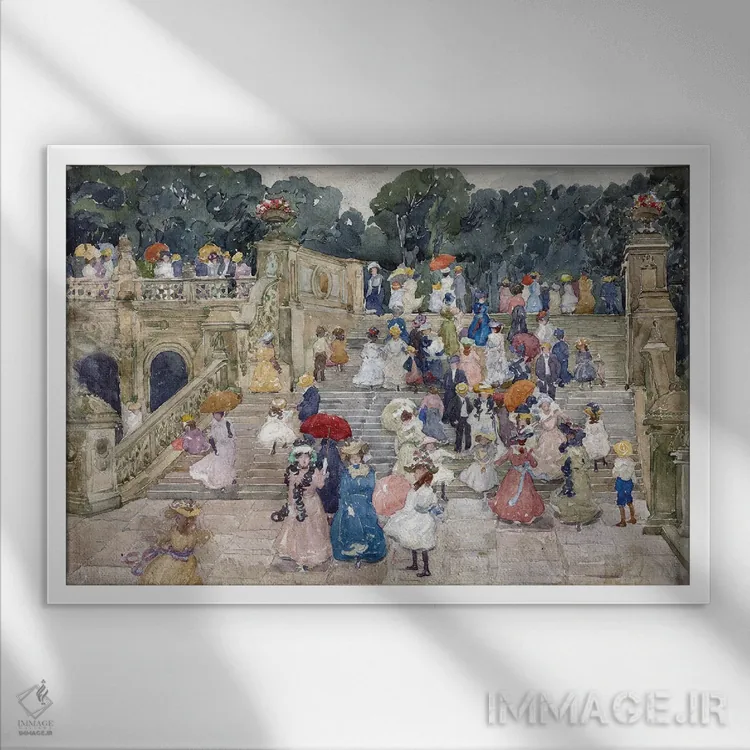 تابلو Central Park, 1901,پل تراس، سنترال پارک، ۱۹۰۱ اثر موریس برزیل پرندرگست (نقاش امپرسیونیست آمریکایی) - نمای قابدار سفید