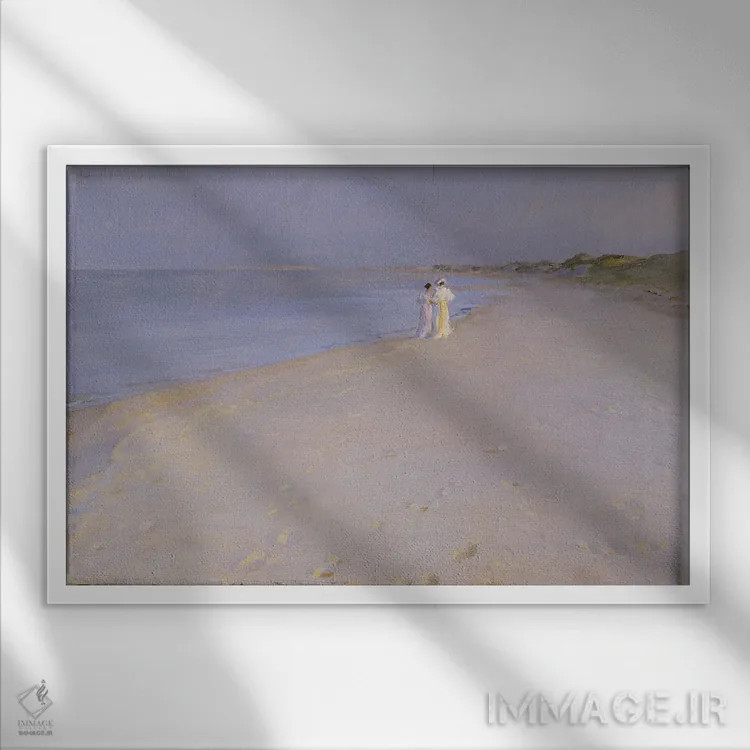 تابلو غروب تابستانی در ساحل جنوبی، اسکاین، ۱۸۹۳ اثر پدر سورین کرُیِر - نمای قابدار سفید