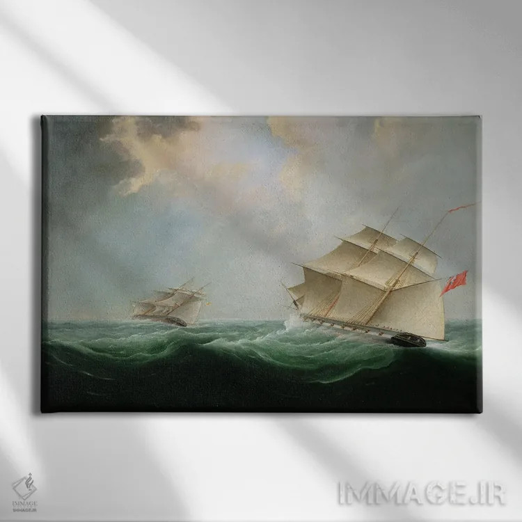 تابلو یک ناوچه در تعقیب ناوچهای دیگر اثر توماس باتروسورث - نمای روبهرو روی دیوار