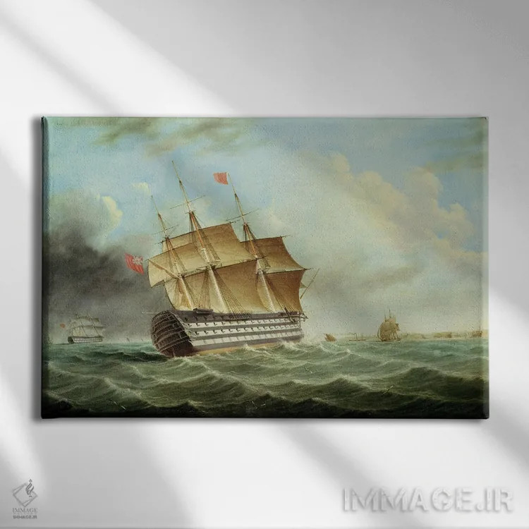 تابلو کشتی جنگی بریتانیایی اثر توماس باتروسورث - نمای روبهرو روی دیوار